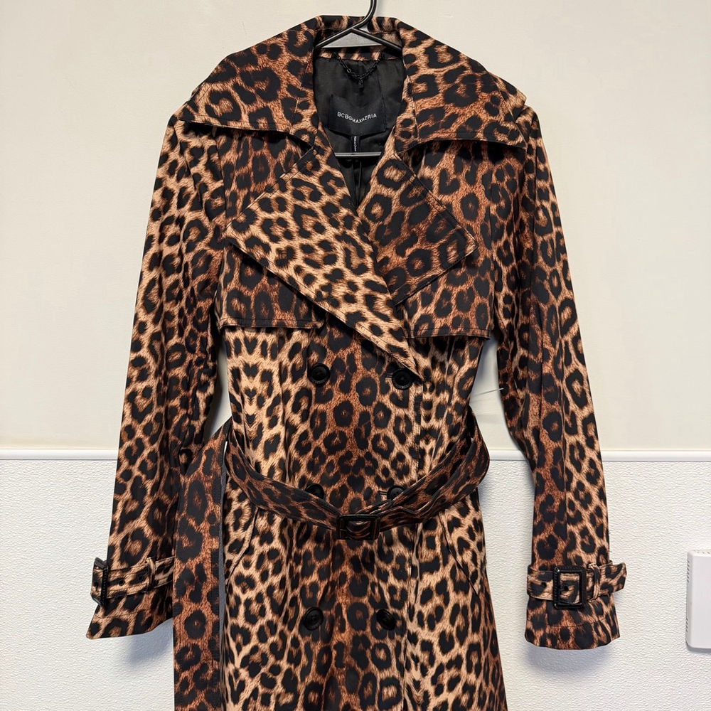 BCBGMAXAZRIA Leopard Trench Coat XS Brown Black New NWT $298 Water resistant - Picture 9 of 16